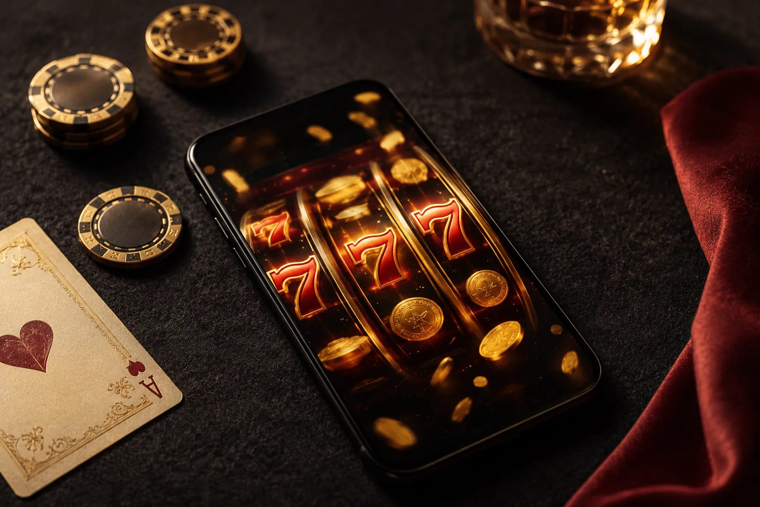 Ninewin Casino app — smartphone showing 777 slot reels