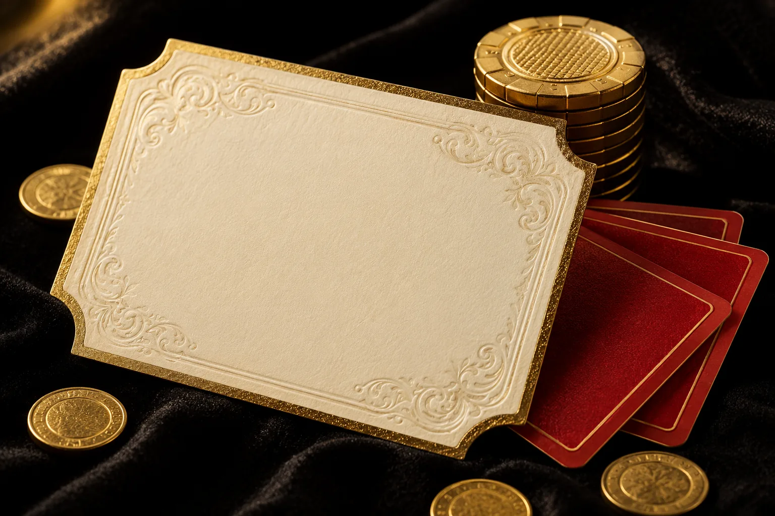Ninewin bonus voucher with gold chips and playing cards